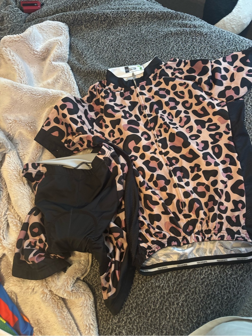 Leopard Print Cycling Jersey and Shorts Set